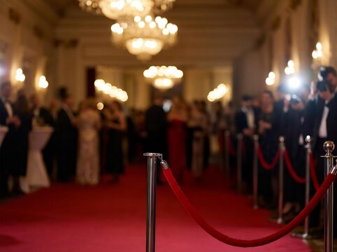 Elegant Gala Entrance Grandly Unfolding Under Warm Lights