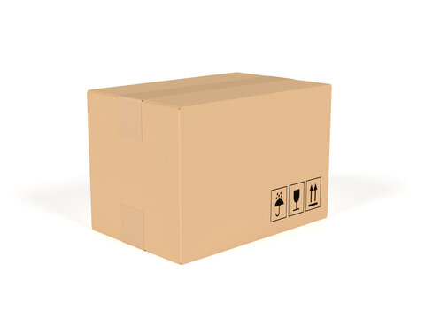 Cardboard box. Blank. Closed. Isolated. 3d illustration.