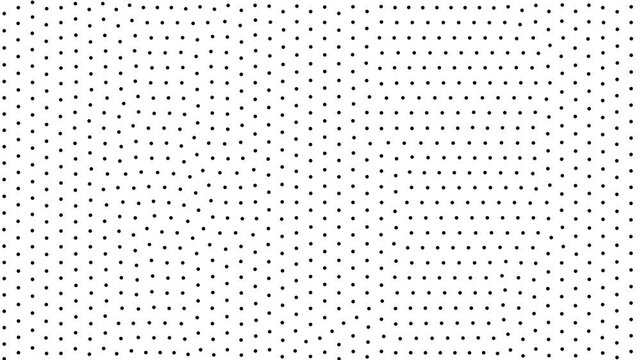The black dots form a structured grid on a white background. Minimalistic animation of data points in the form of an ordered matrix.