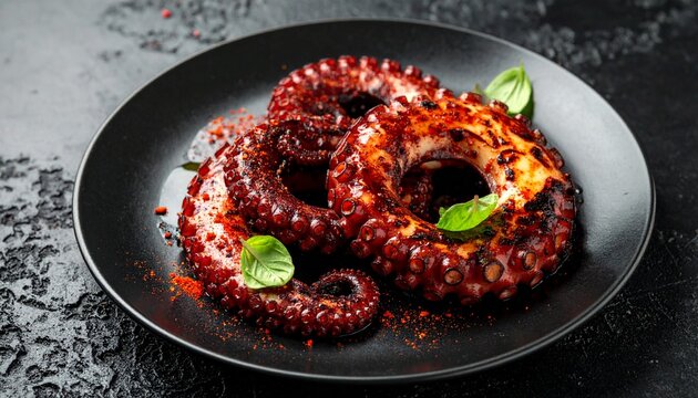 Grilled octopus tentacles on plate.