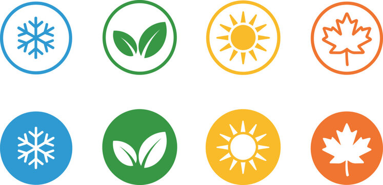 Colorful circular representing winter snowflake snowman sun and fire symbols