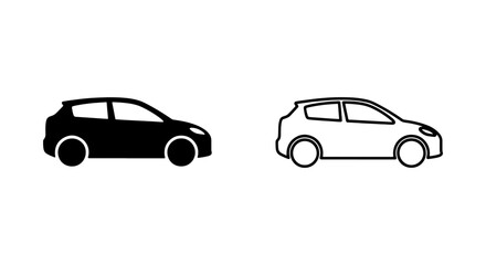 Obraz premium Hatchback car icon set, black silhouette and outline vector, modern vehicle graphics