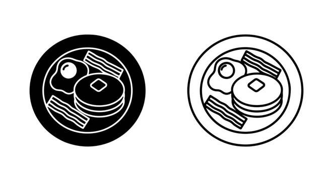 Donut, pancake, breakfast icons, black and white, flat design