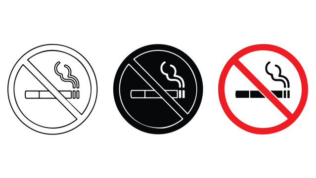 No smoking allowed sign vector icon set graphic - logo icons vector set. Blue, Black and white icons