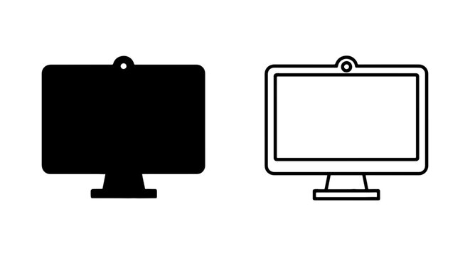 Computer monitor icons, black and white, vector graphics, screen symbols