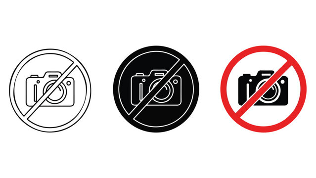 No photography allowed sign in three icon styles - Line and glyph solid icon and logo template - Clipart, sticker - icon set