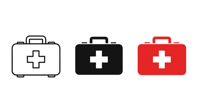First aid medical kit bag icon set design - logo icons vector set. Blue, Black and white icons
