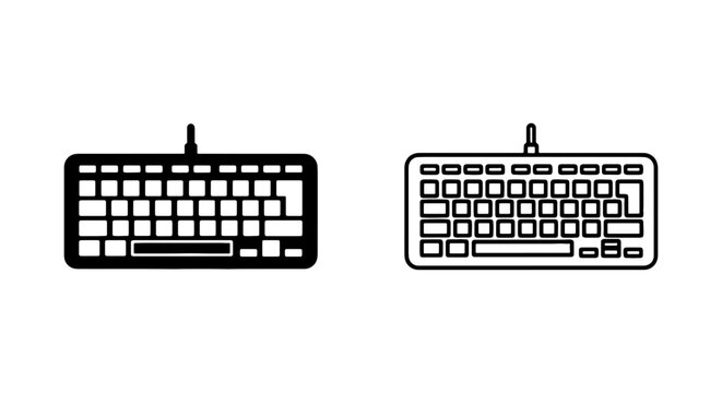 Computer keyboard icons, black and white vector keyboards, input device set