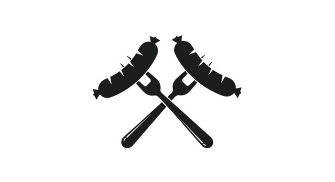 Silhouette of two crossed forks holding sausages represents barbecue, grilling, and outdoor cooking for food enthusiasts.