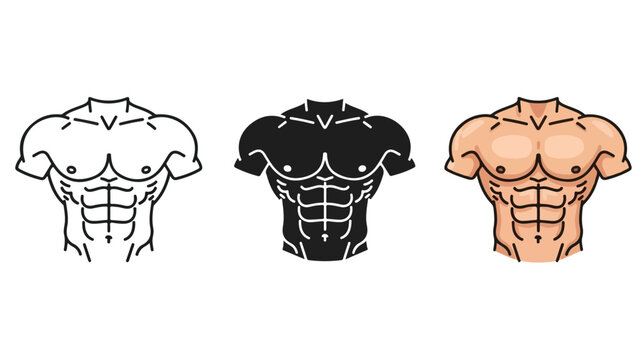 Muscular male chest torso vector illustration - Minimalist, flat icon, outline, glyph, linear, clipart, sticker - icon set