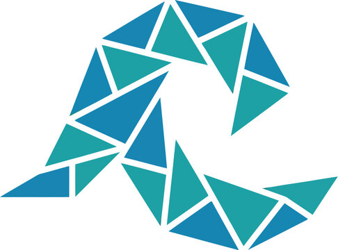 Triangle shapes form a wave motion in this abstract blue graphic design.