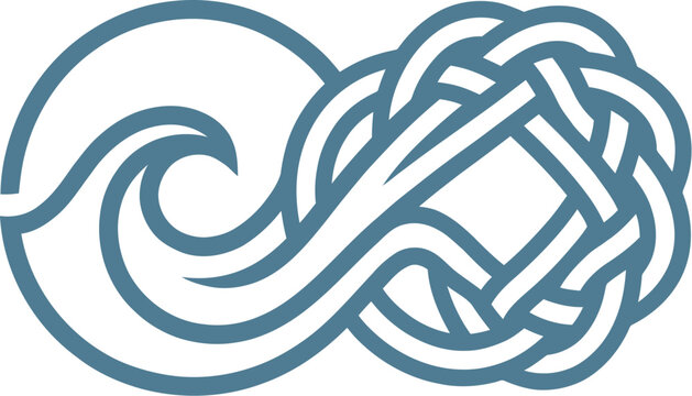 Wave emblem forms an infinite knot symbol illustrating fluid harmony.