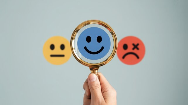 Hand holding smiley face emoji stickers