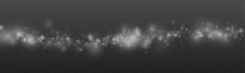 White dust sparkles drift gently in dark void. Soft glow creates modern cinematic visual atmosphere. Ideal for creative backgrounds. © Extrastock