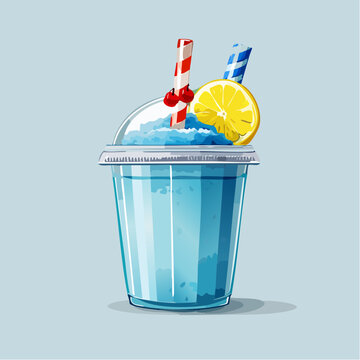 Blue slushy drink with lemon and cherry