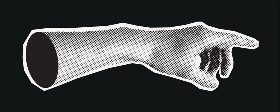 Halftone Hands Gesture. Vector Dotted Stipplism effect. Trendy Retro Photocopy effect Collage element.