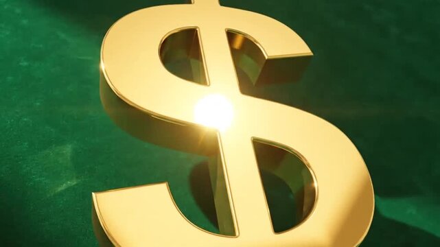 Golden dollar sign on green background for creative digital media and visual arts