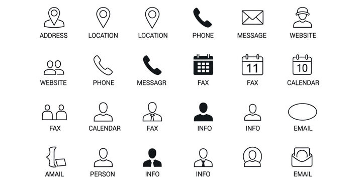 Collection of minimalist communication and service icons in black and white