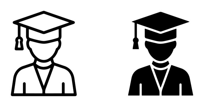 single person graduation cap silhouettes vector set on white background