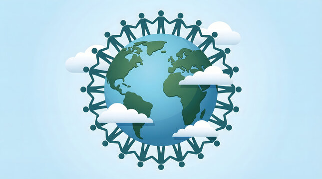 Global unity concept with people joining hands around the earth