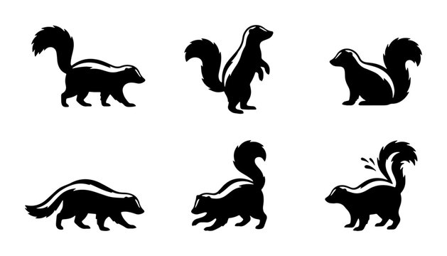 vector set of skunk icons in various poses and expressions