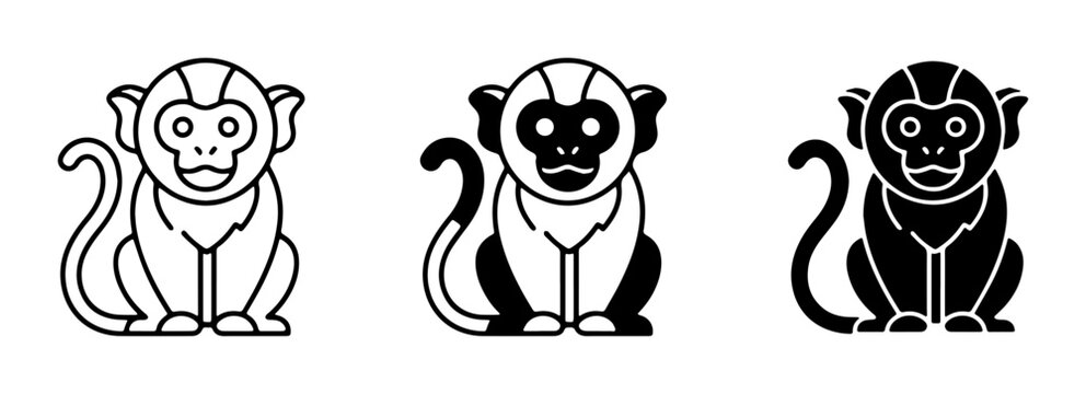 simple black and white vector icons of three monkeys sitting down