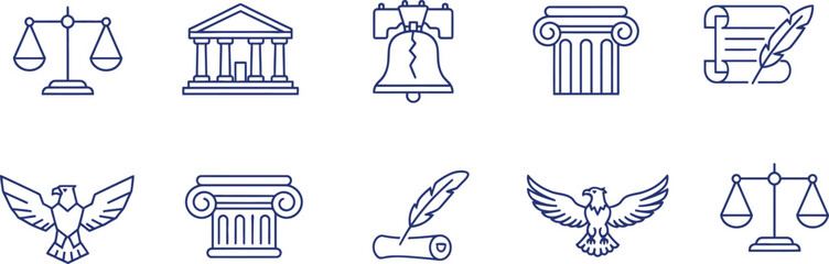 Independence day symbols liberty justice and american freedom icons set © Ahmed