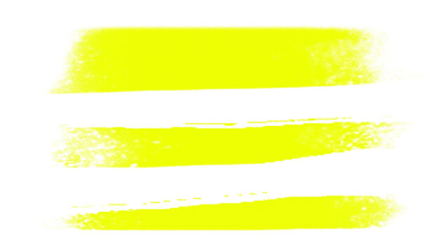 Set of three yellow brush stroke highlights on transparent background, graphic.