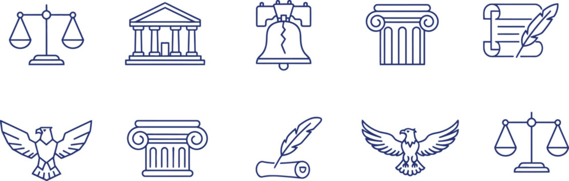 Independence day symbols liberty justice and american freedom icons set