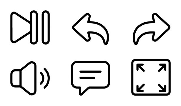 play/pause forward/reverse speaker volume comment and arrow navigation symbols