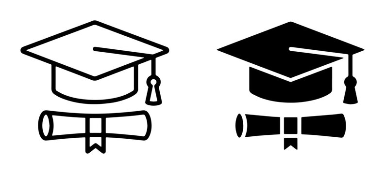vector graduation cap with diploma set on white background