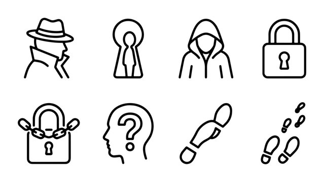 lock and key mystery theme vector icons on white background
