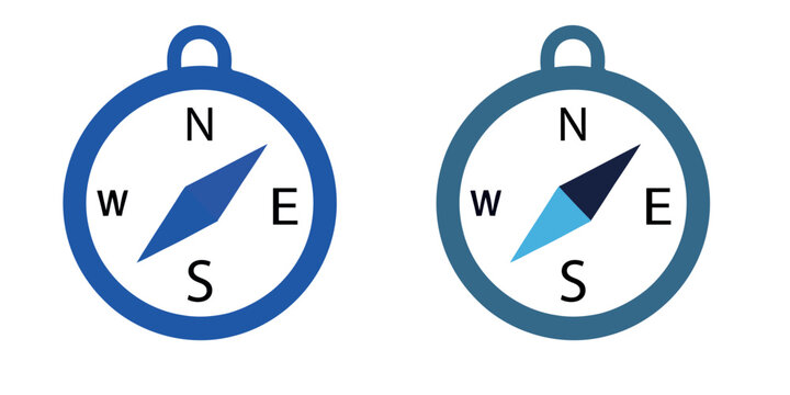 Two cartoon compass icons with north south east and west markings