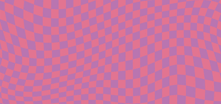 Distorted checkered pattern. Groovy retro hippie seamless pattern. Retro style psychedelic Trendy 70s style. Trippy checkerboard Vintage background. Distorted geometric pattern. Abstract monochrome.