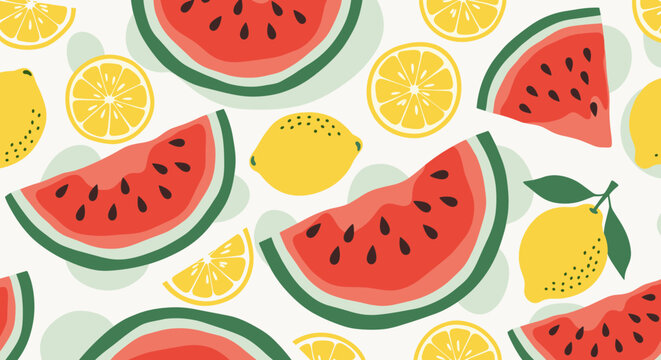 Watermelon lemon pattern light pastel seamless fruit summer background