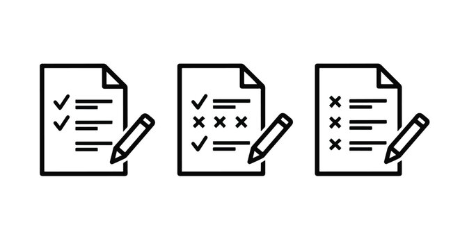 checklist approval process icons set - Line and glyph solid icon and logo template - Clipart, sticker - icon set