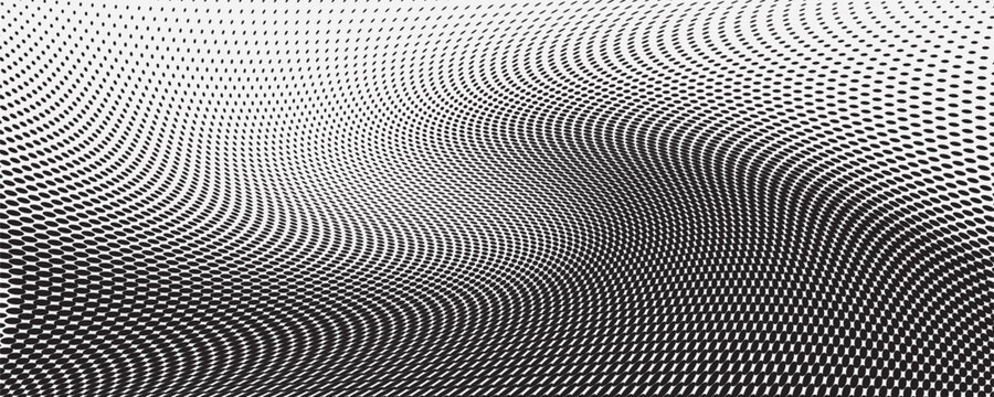 Dotted halftone waves. Abstract liquid shapes, wave effect dotted gradient texture waves isolated vector symbols set. Halftone graphic dots waves. Wave dotted halftone, creative shape abstract