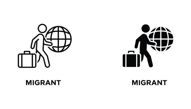 Stylized migrant icon representing global travel immigration and human movement across borders