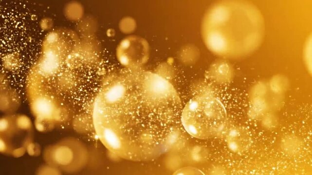 Golden bubbles with sparkling particles ideal for sleek commercial backgrounds and title sequences