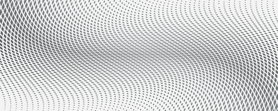 Dark Gray Symmetrical Chevron Wave Pattern with Square Halftone Dotted Elements on White Background Vector Illustration