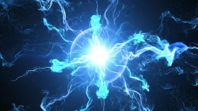 Blue electric lightning bolt highlighting artificial intelligence and digital evolution
