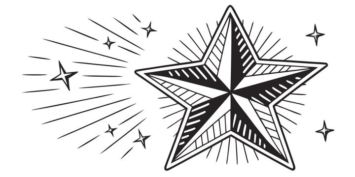 Classic nautical star with radiant sunburst effect and small sparkling stars illustration nautical sunburst illustration decoration ornament geometric minimalist navigation direction