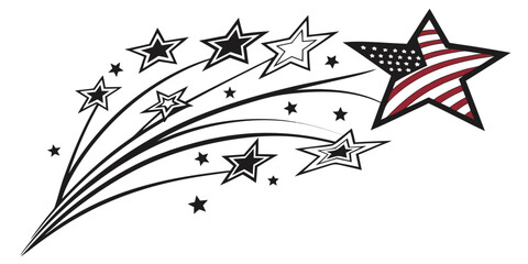 Patriotic illustration featuring a shooting star with american flag pattern and surrounding stars united states patriotic design vector art graphic element patriotic american celebration © Meraj