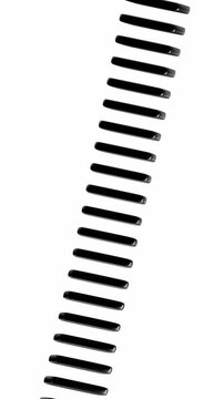 Black plastic comb teeth arranged in a diagonal pattern against a clean white background with sharp shadows and minimalist lighting