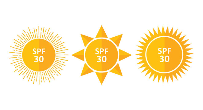 3 bright SPF 30 sunscreen icons in row - Glyph solid icon - Editable modern style icon - Clipart, sticker - icon set - Clipart