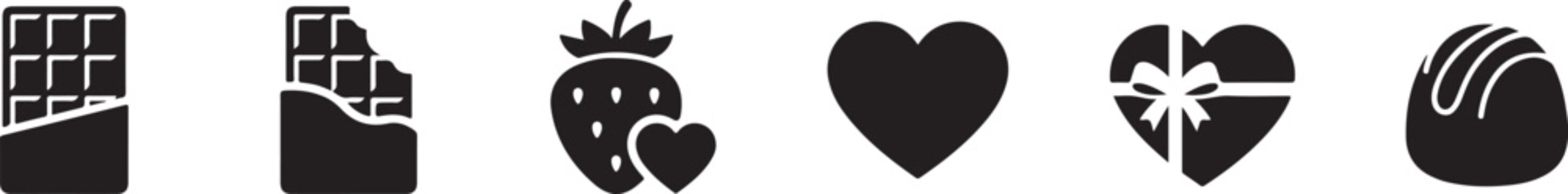 Chocolate Sweet Dessert Icon Set Candy Bar Heart Gift Strawberry Silhouette Vector Illustration
