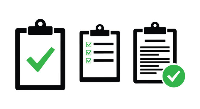 checklist approval process icons set - Line and glyph solid icon and logo template - Clipart, sticker - icon set