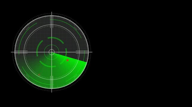 Animation green HUD circle techniology for scans a target on black background.