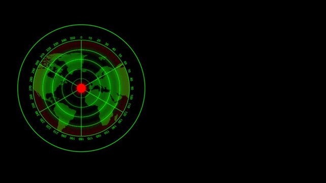 Animation green HUD circle techniology for scans a target on black background.