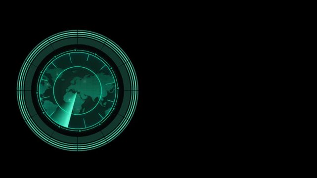 Animation green HUD circle techniology for scans a target on black background.